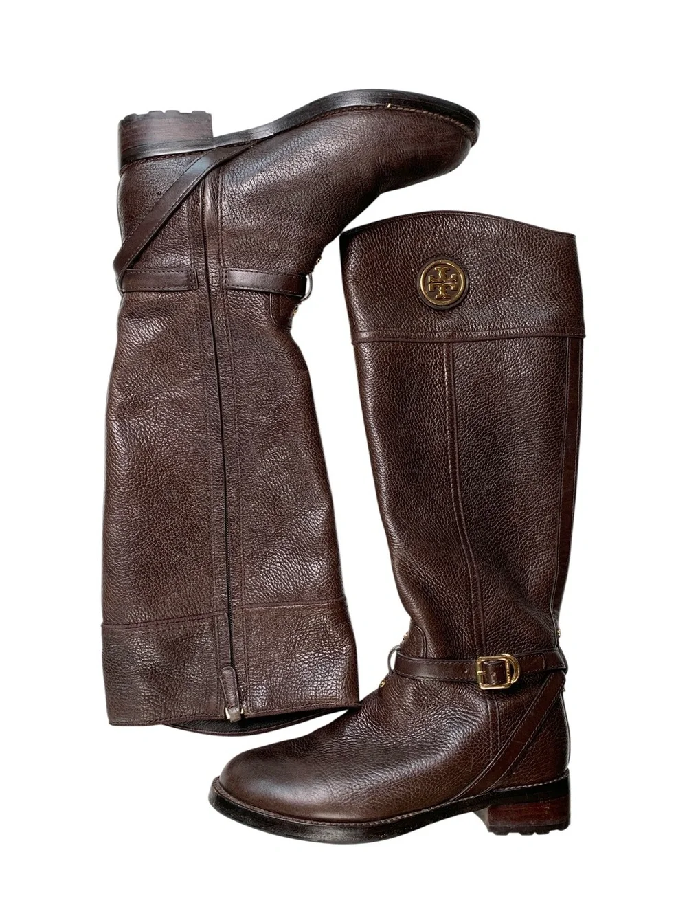 Tory Burch Marlene Brown Pebbled Leather Riding Boots Women’s Size 8